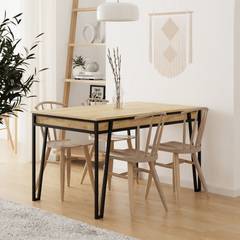 Mesa de comedor extensible Atyps madera roble claro y metal negro