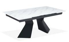 Mesa de comedor extensible Icaria de cristal efecto mármol blanco y patas metal negras