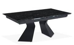 Mesa de comedor extensible Icaria de cristal efecto mármol negro y patas metal negras