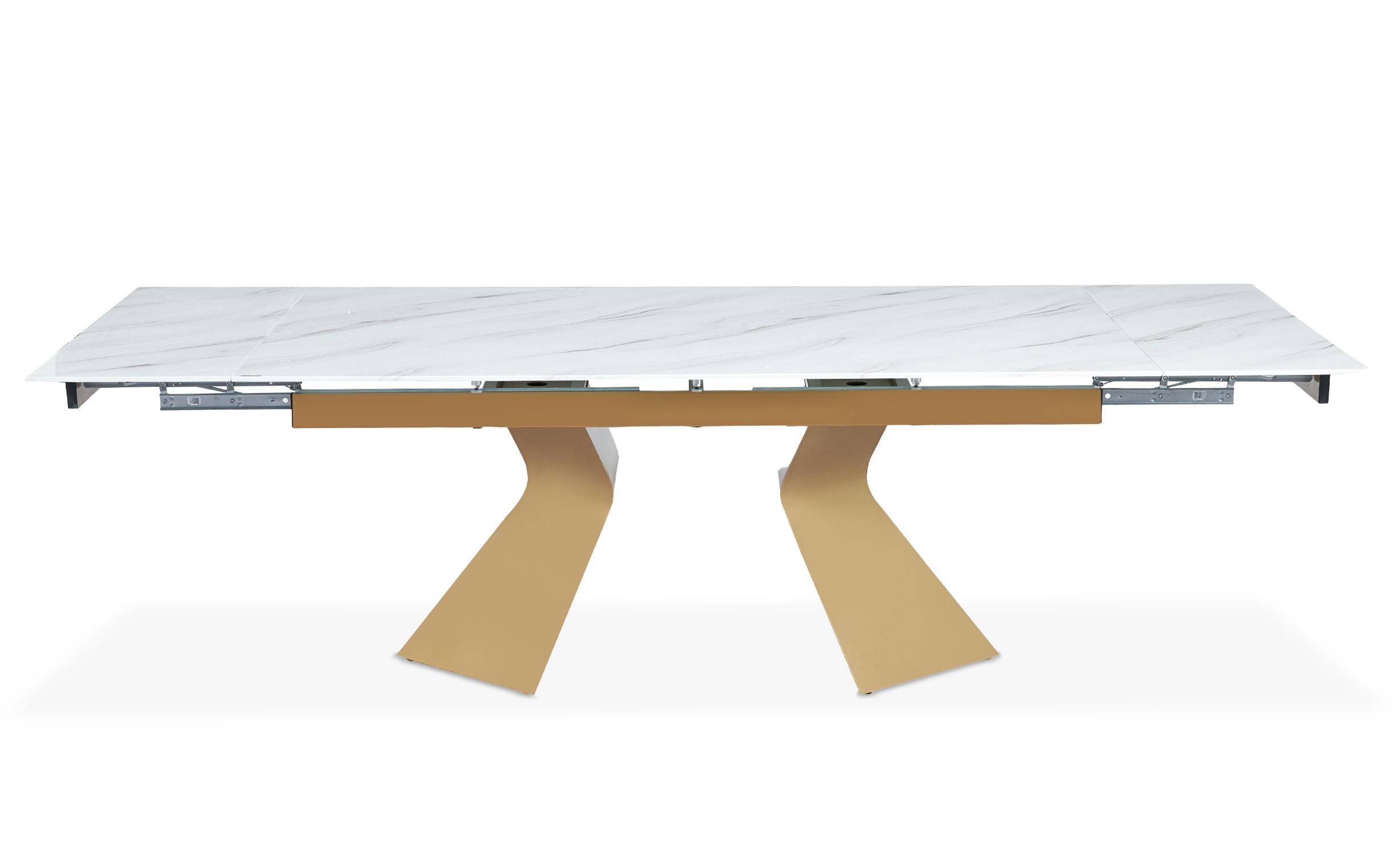 Table à manger rectangulaire design effet marbre blanc et doré ERIKA