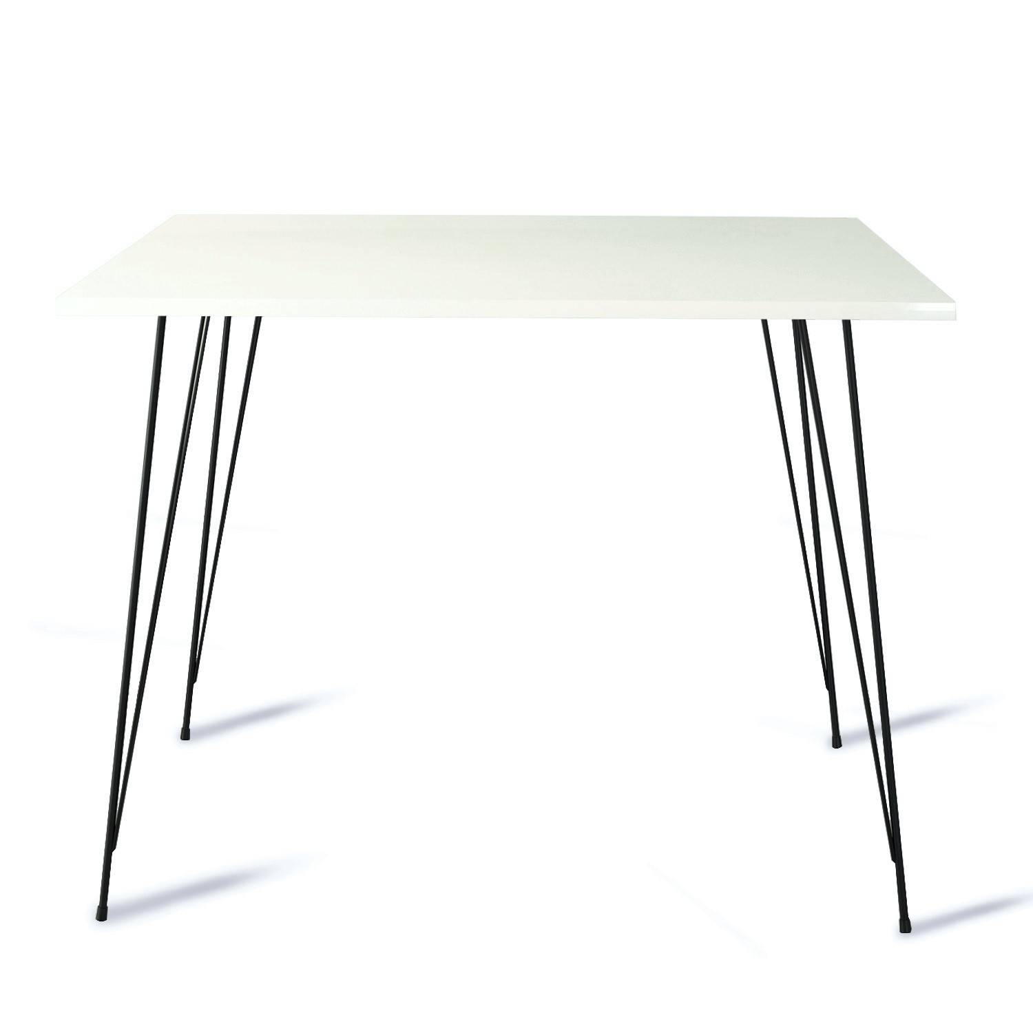 Mesa de comedor cuadrada Meero L90cm Madera blanca brillante y metal negro