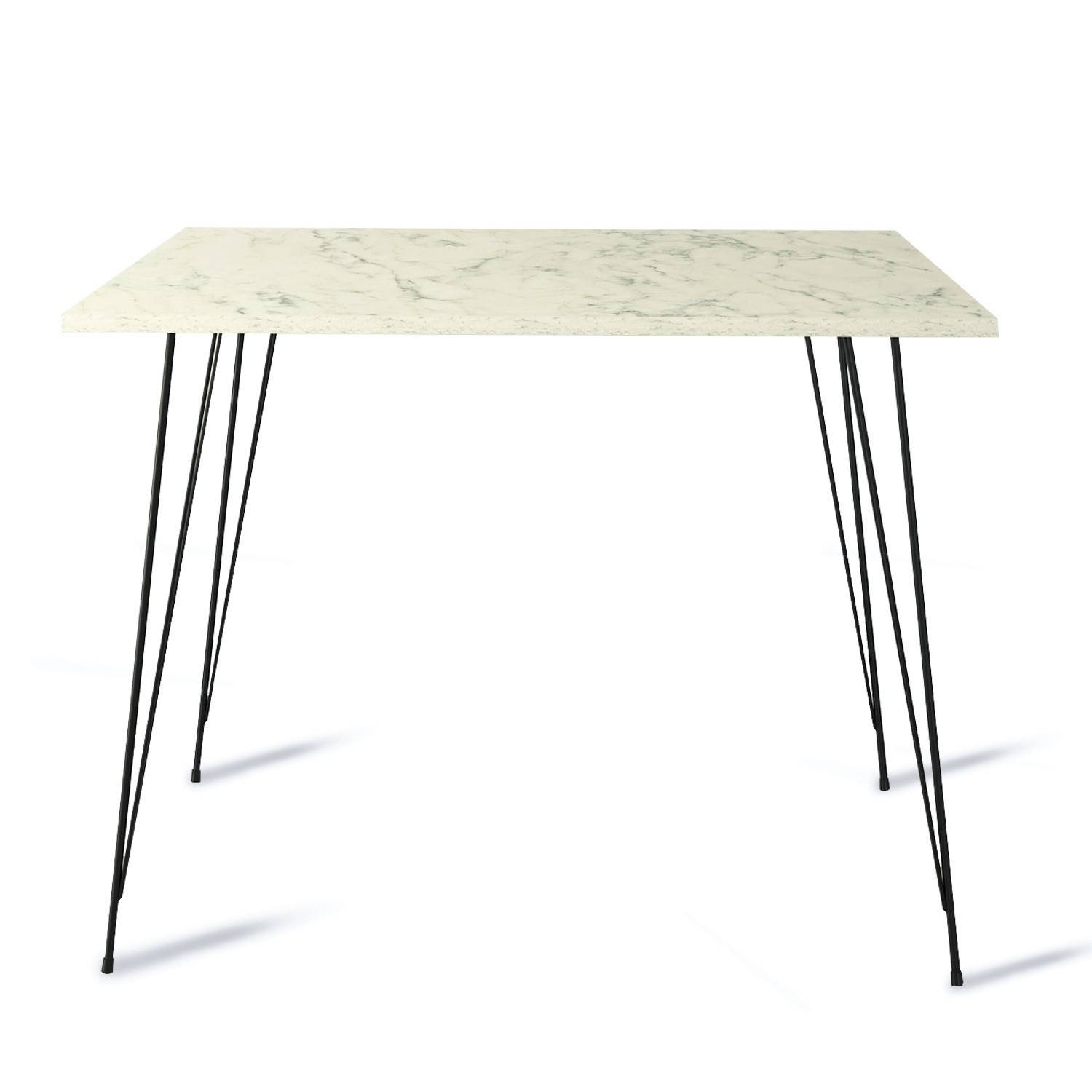 Table à manger carrée Meero L90cm Bois Effet marbre Blanc et Métal Noir