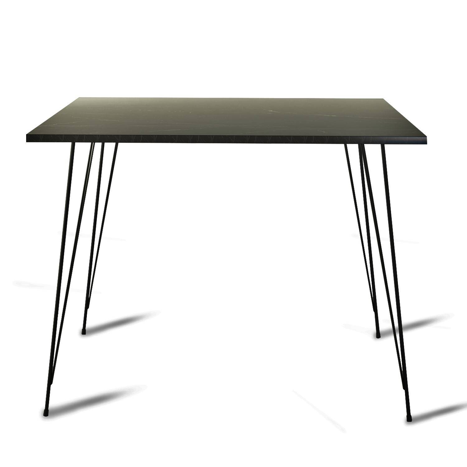 Mesa de comedor cuadrada Meero L90cm Madera efecto mármol negro y metal negro