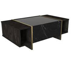 Table basse 1 porte abattante Alivo 103,8x60cm Bois Marron et Noir effet marbre