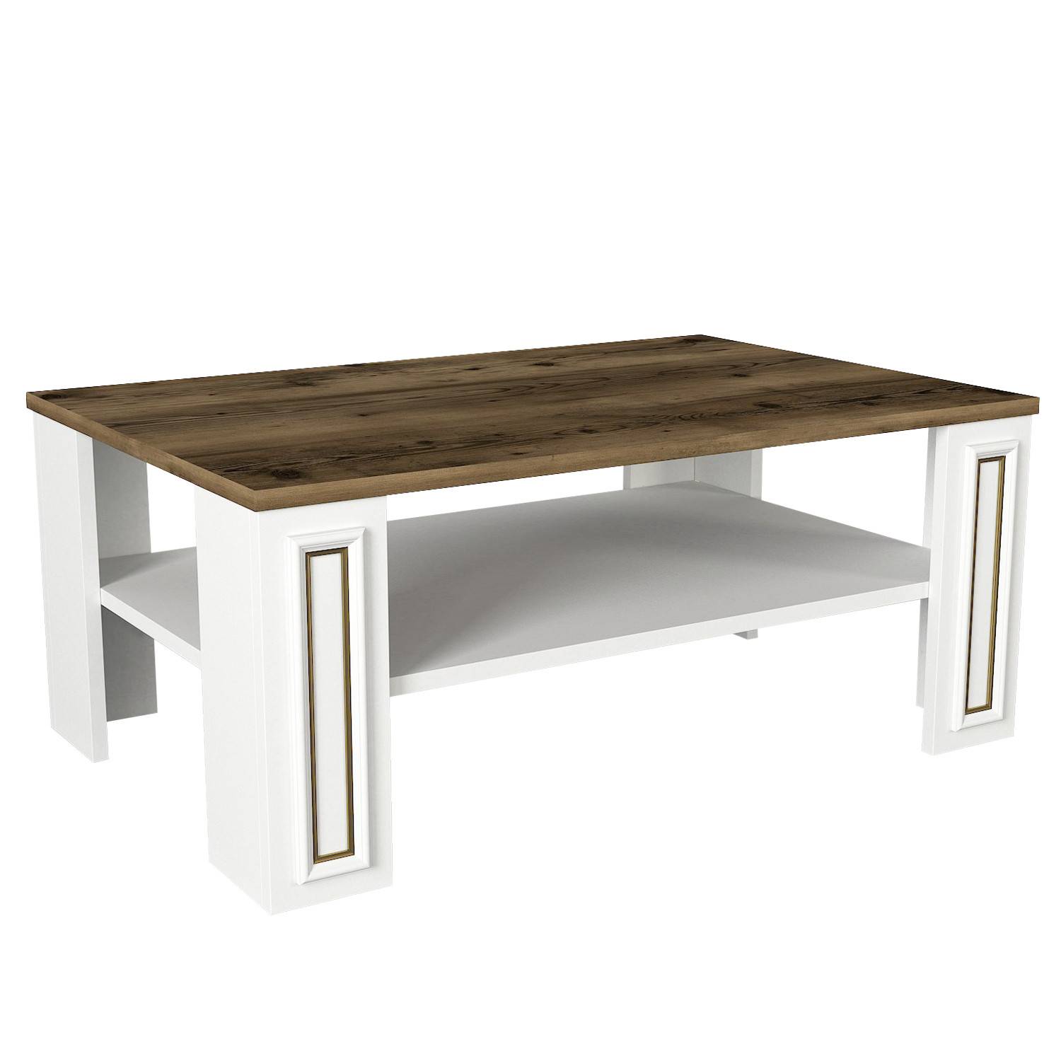 Tavolino con ripiano Ascenda L90xP60cm Legno scuro, Bianco e Oro