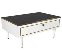 Ascendere mesa de centro con puerta 90x60cm Blanco, Oro y Negro efecto mármol