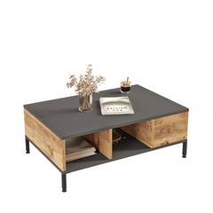 Tavolino con contenitore Ginny 60x90cm Antracite e rovere chiaro