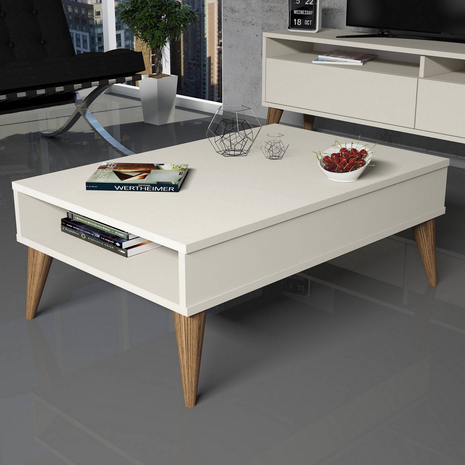 Tavolino con contenitore Yaltra L90xP60cm Bianco crema