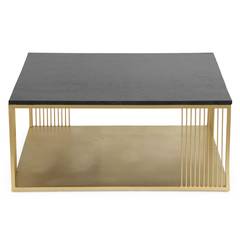 Tavolino quadrato BUILDING in marmo nero e metallo dorato