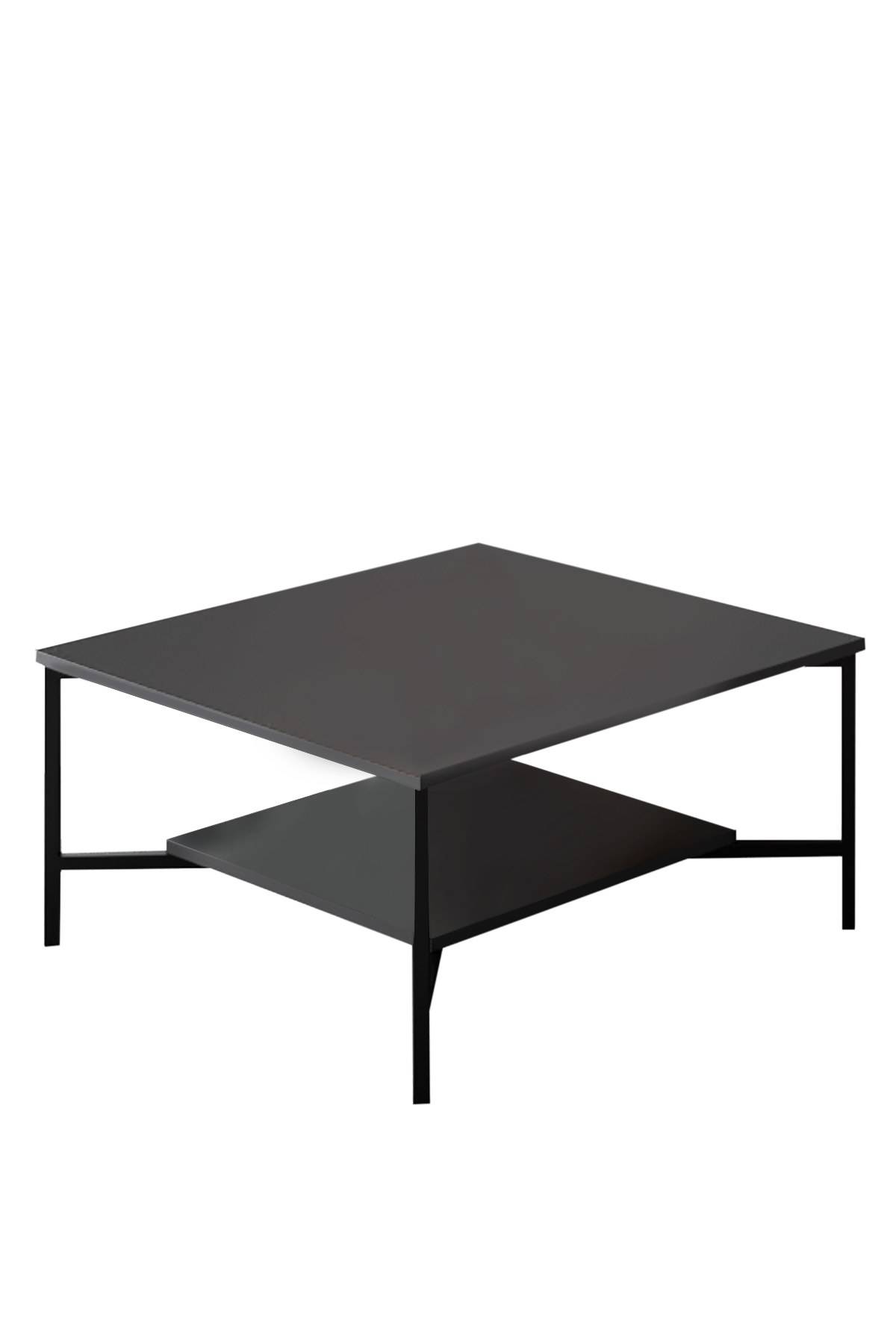 Table basse carrée Harmony 80x80cm Métal Noir et Bois Anthracite