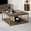 Olliana vierkante salontafel 90x90cm Donker hout en goud metaal