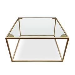 Mesa de centro cuadrada Rivel Metal dorado y cristal transparente