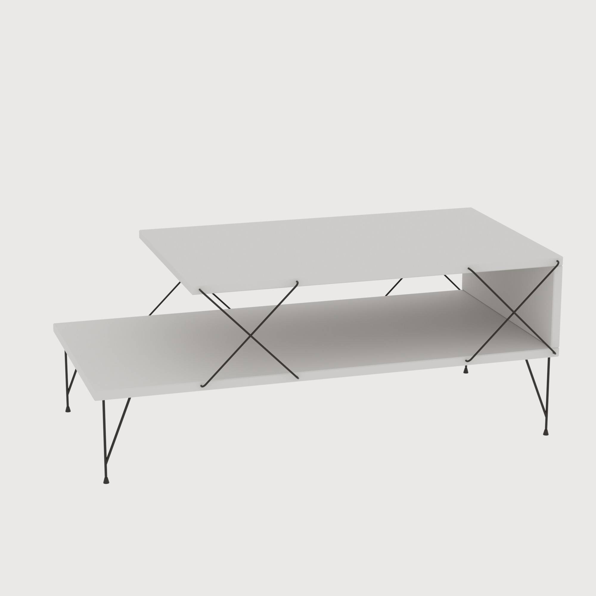 Design salontafel met 2 planken Cayena Zwart en Wit