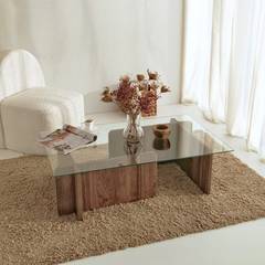 Table basse design Alazar 105cm Bois foncé et Verre Transparent