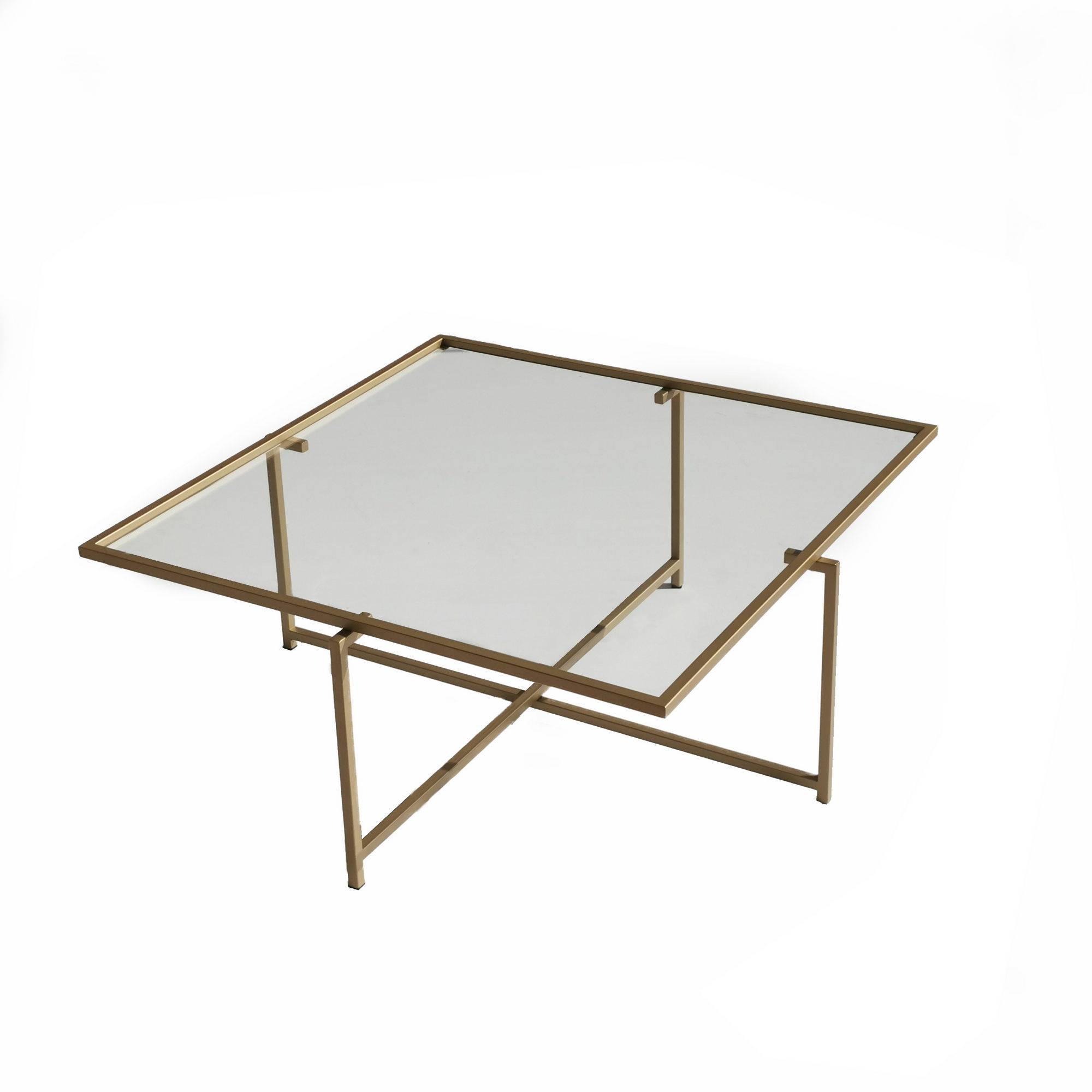 Marsyas design salontafel 85cm Transparant glas en goudkleurig metaal