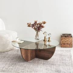 Tavolino di design Sunac D90cm Vetro trasparente e legno scuro
