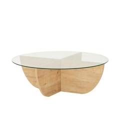 Sunac design salontafel D90cm Transparant glas en lichte eik