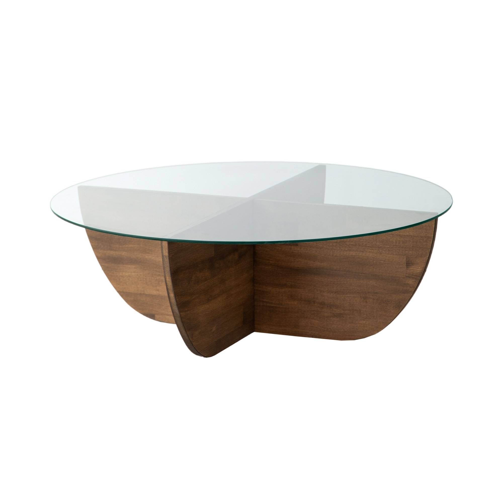 Tavolino design Sunac D90cm Vetro trasparente e pino massiccio
