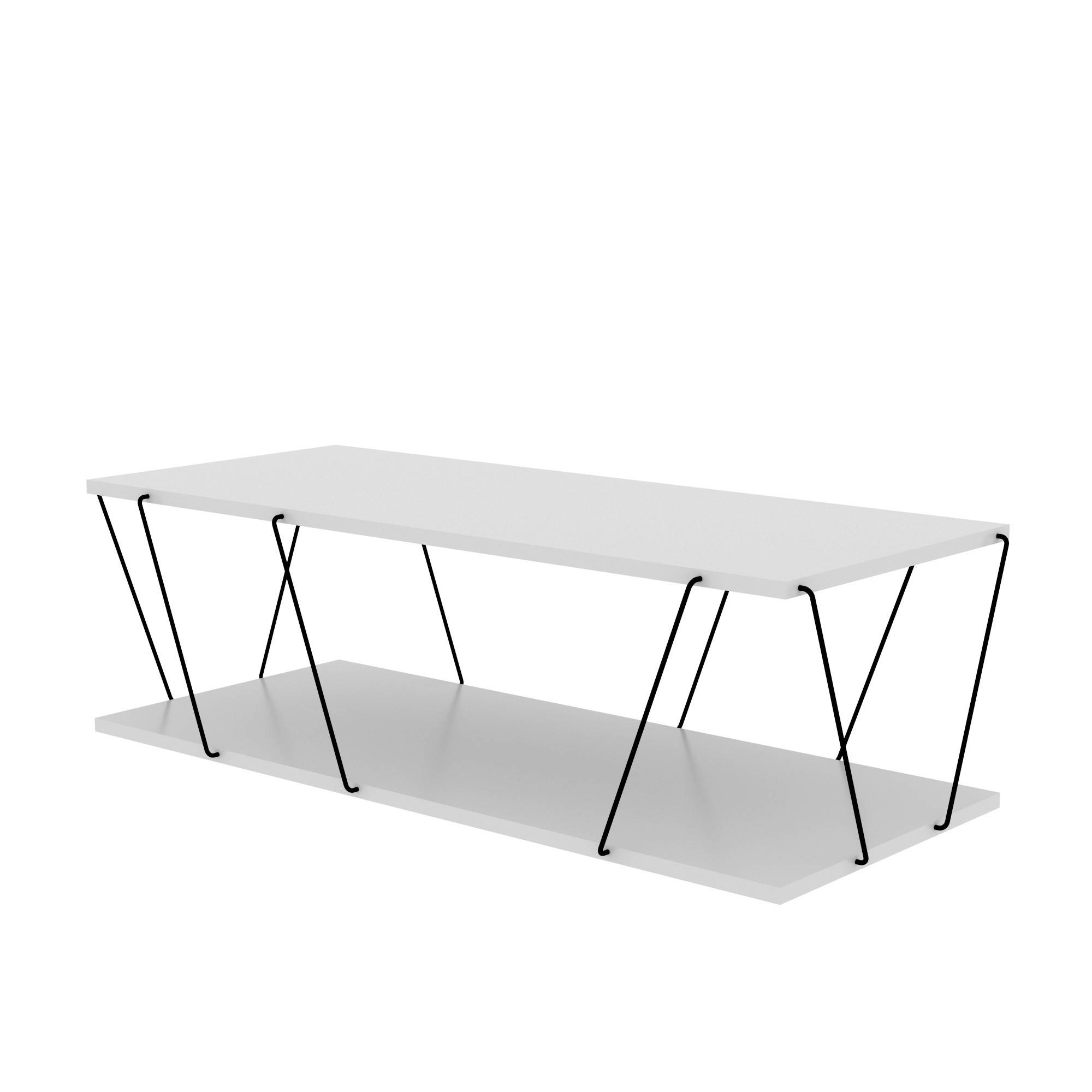 Mesa de centro Milanda 120x50cm Metal negro y madera blanca