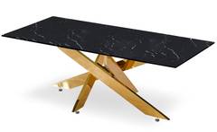 Tavolino Naelle in Vetro effetto Marmo Nero e Gambe Oro
