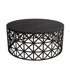 Ellipticum ovale salontafel met opengewerkte roostersteun Zwart Marmer en Zwart Metaal melamine 