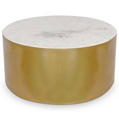 Tavolino Rotondo Chavali Metallo Oro e Marmo Bianco