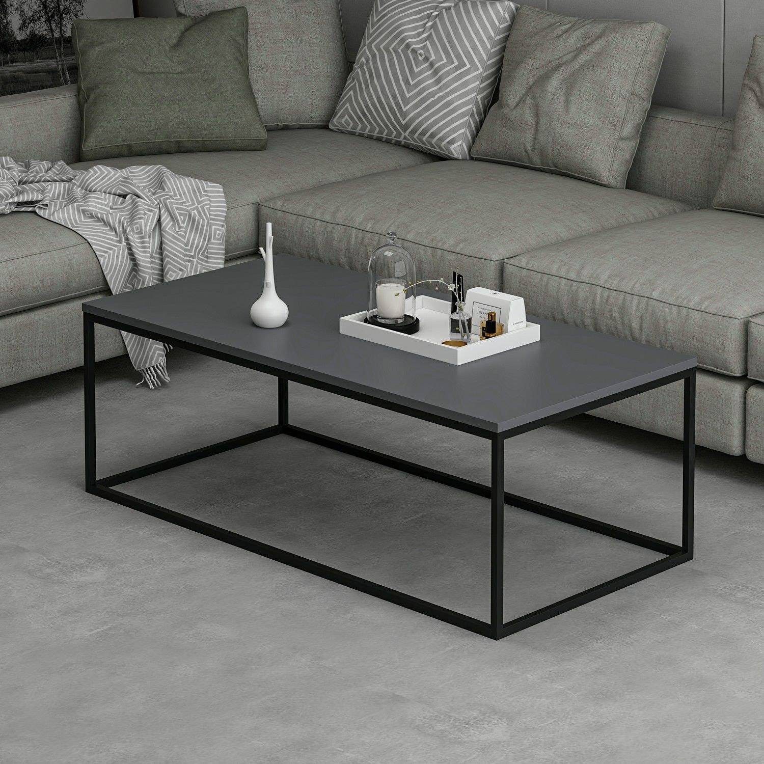Tavolino Sancho 120x60cm in metallo nero e legno antracite
