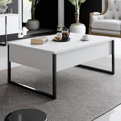 Tavolino Sibylle 60x90cm in metallo nero e legno bianco