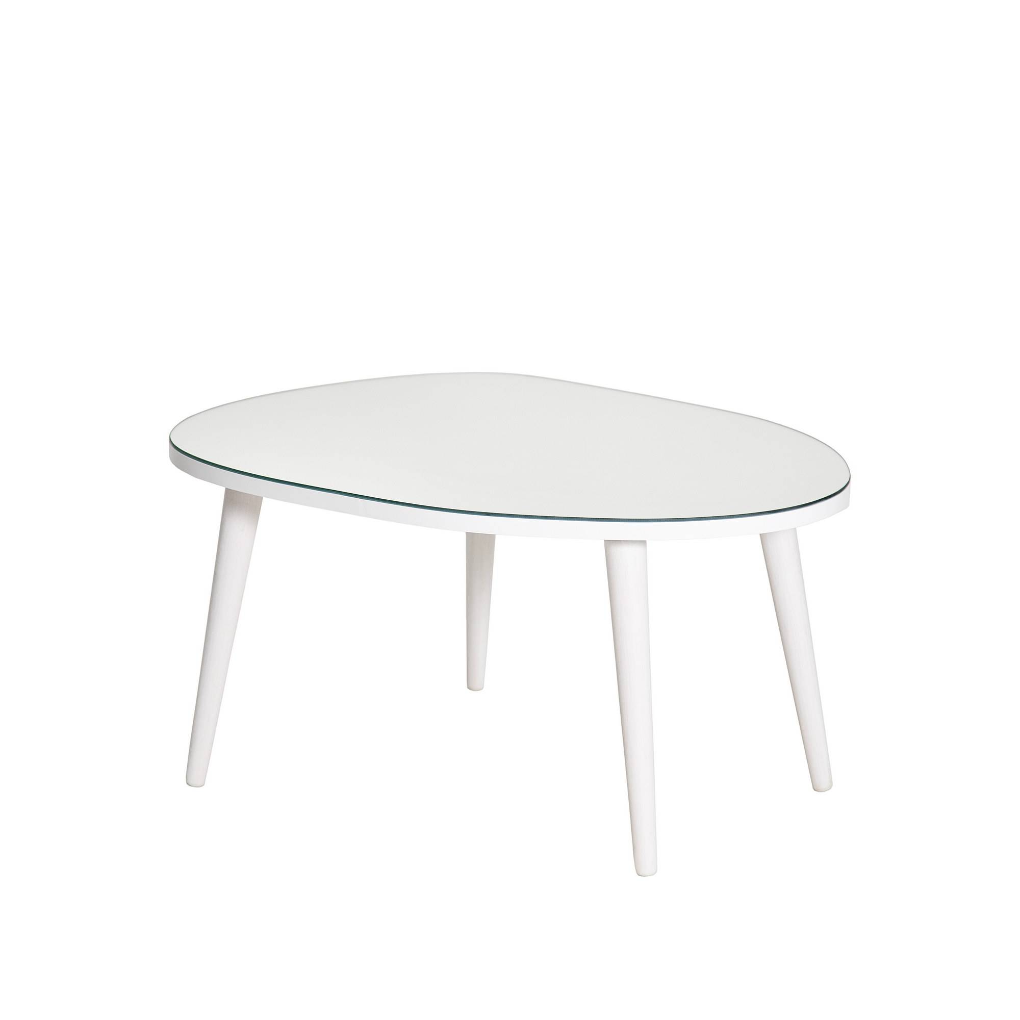 Tavolino ovale a treppiede Casina 55x75cm Legno bianco e vetro a specchio