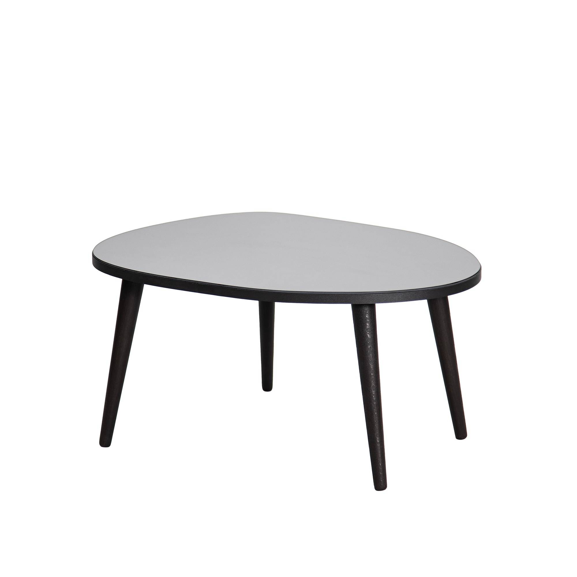 Table basse trépied ovale Casina 55x75cm Bois Noir et Verre trompé Miroir fumé