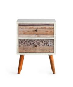 Nachttisch 1 Schublade Kana B40xH55cm Motiv Brett in hellem Holz und Weiß