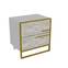 Comodino Mohso 2 cassetti in legno bianco con struttura in metallo oro