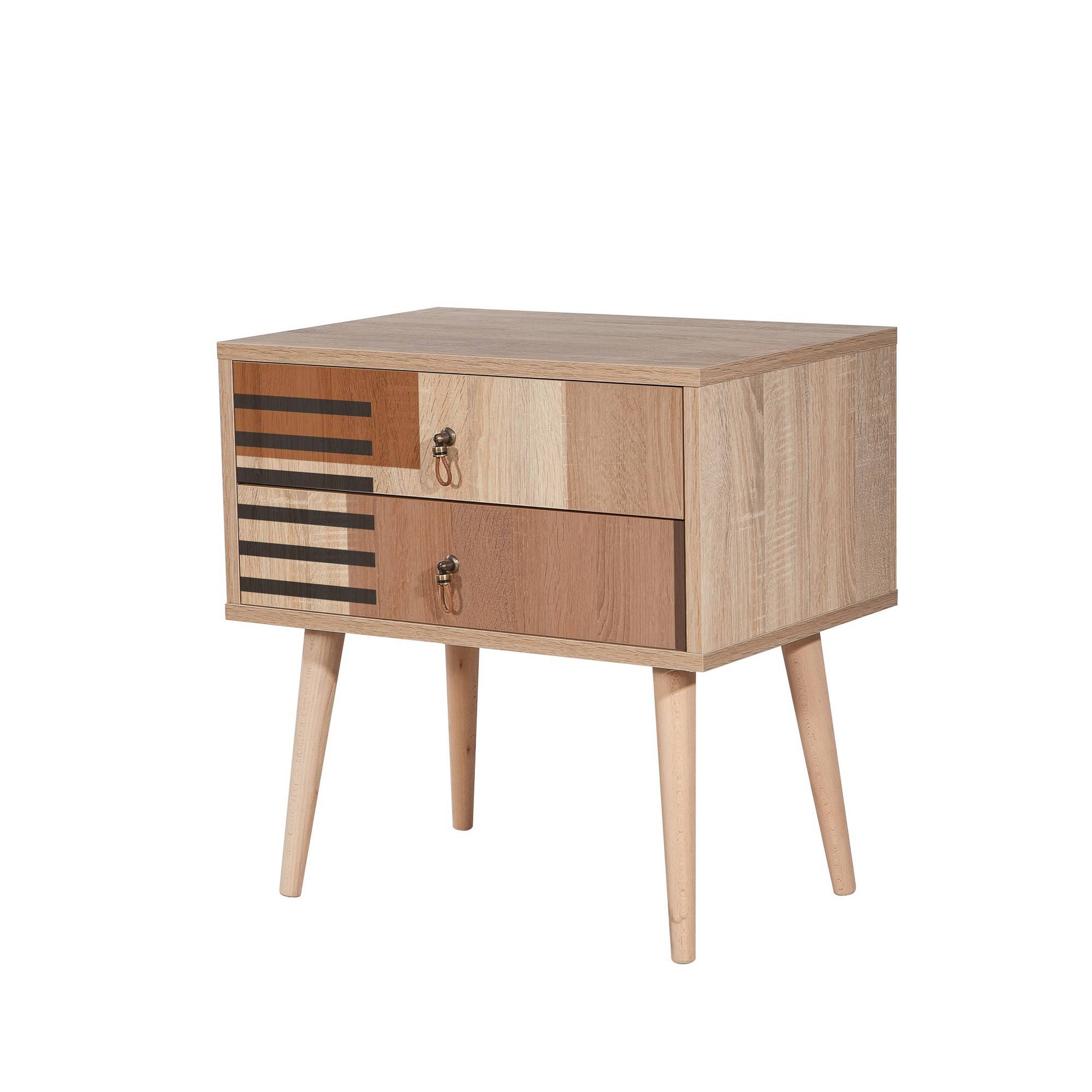 Nachttisch mit 2 Schubladen Sleek Holz Geometrisches Muster Braunton