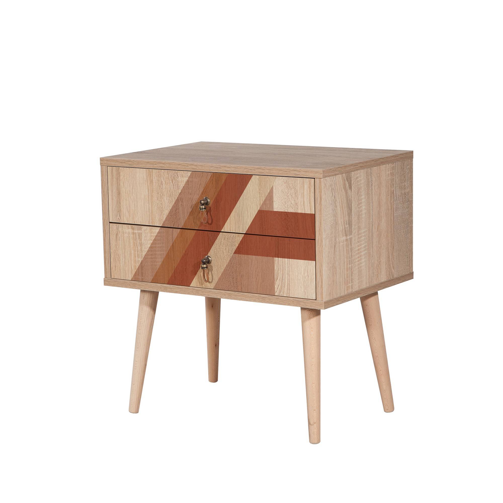 Nachttisch mit 2 Schubladen Sleek Holz Geometrisches Muster Marrom