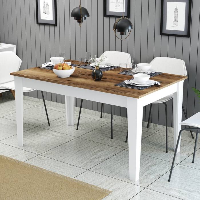 Table de salle à manger avec rangement 145cm Blanc et Bois