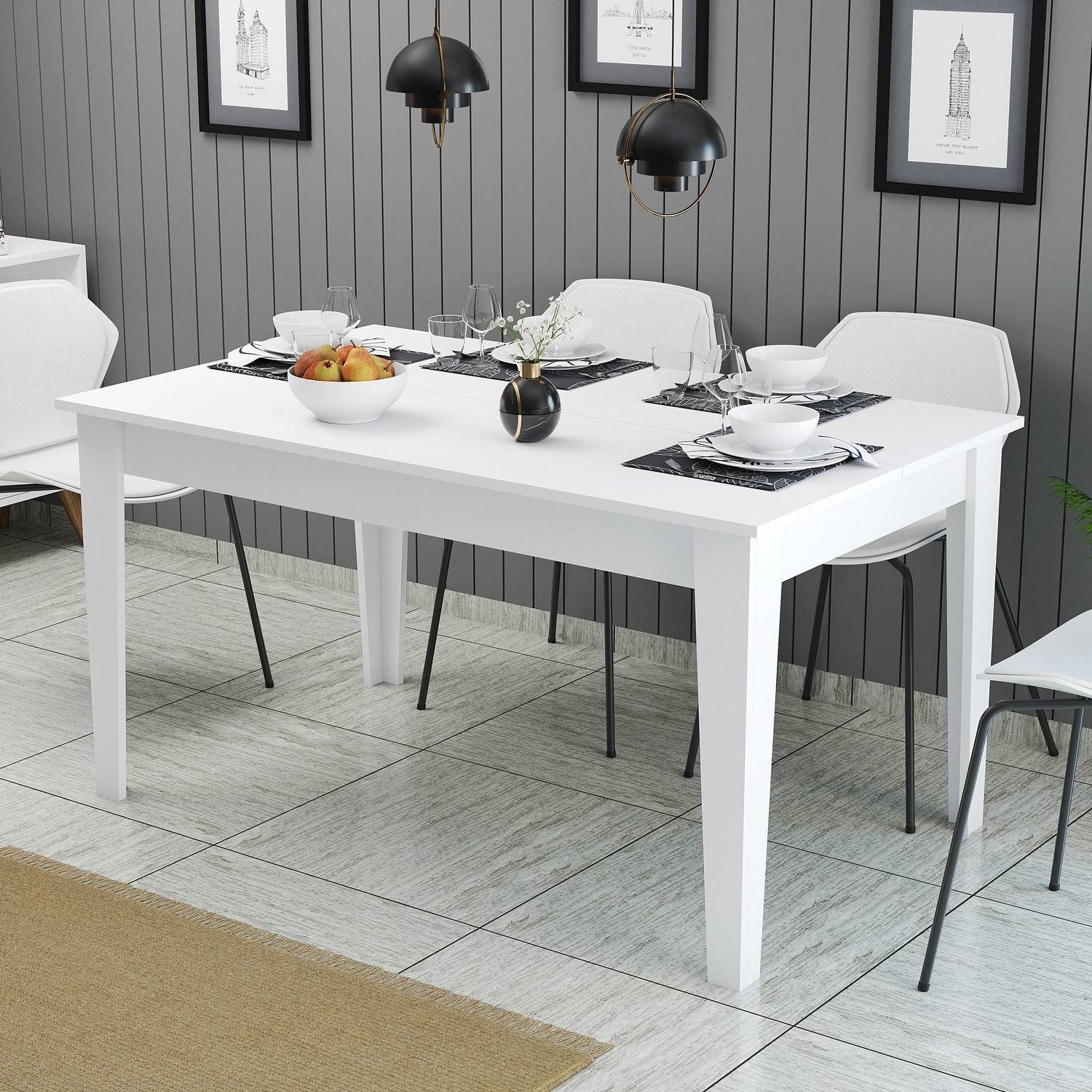 Table de salle à manger avec rangement Fiorita 145cm Blanc