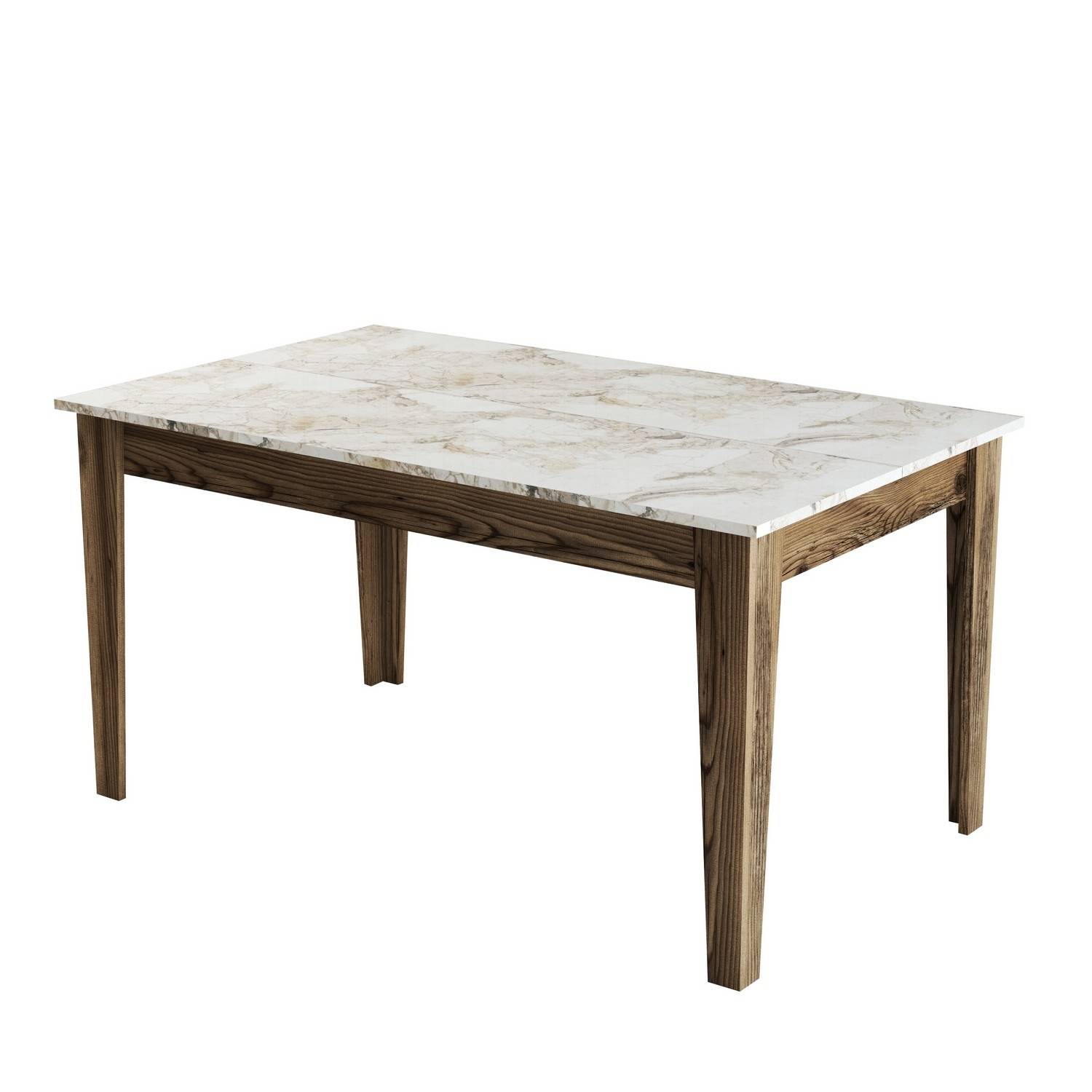 Table de salle à manger avec rangement Kaltes L145cm Effet marbre blanc et bois