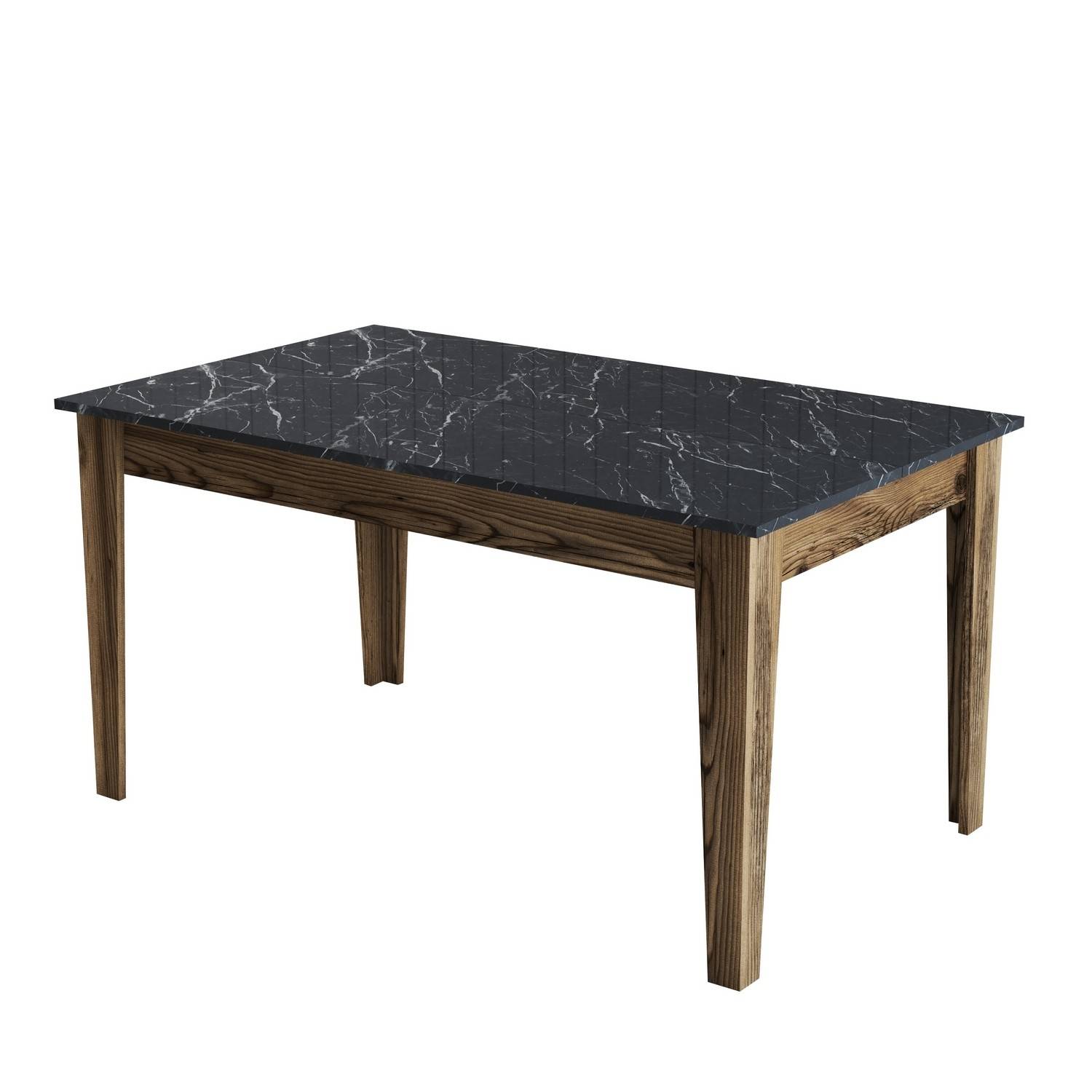 Table de salle à manger avec rangement Kaltes L145cm Effet marbre Noir et bois