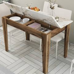 Table de salle à manger avec rangement Fiorita L110cm Bois et Blanc Effet marbre
