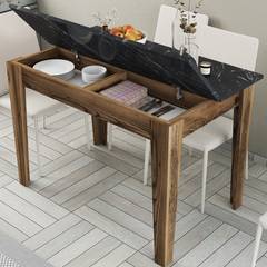 Tavolo da pranzo Fiorita con contenitore 100cm Effetto legno e marmo nero