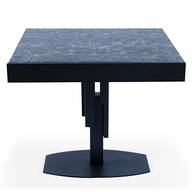 Table design carrée extensible 180cm Mealane pied central Métal Noir et Effet Marbre noir
