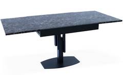 Table design carrée extensible 180cm Mealane pied central Métal Noir et Effet Marbre noir