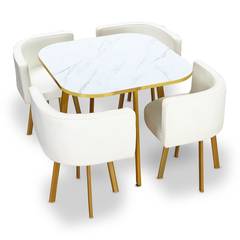 Oslo goudkleurig marmereffect en witte simili tafel en stoelen