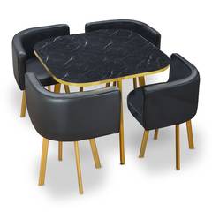 Oslo goud marmereffect en zwarte simili tafel en stoelen
