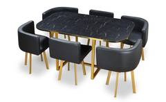 Tavolo e sedie Oslo XL Gold Effetto marmo nero ed ecopelle nera