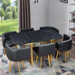 Tavolo e sedie Oslo XL Gold Effetto marmo nero ed ecopelle nera