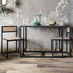 Yejo zwart metalen en naturel houten tafel en stoelen