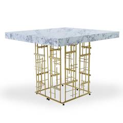 Table extensible L90-240cm Melvine style graphique Métal Or et Bois Effet Marbre blanc