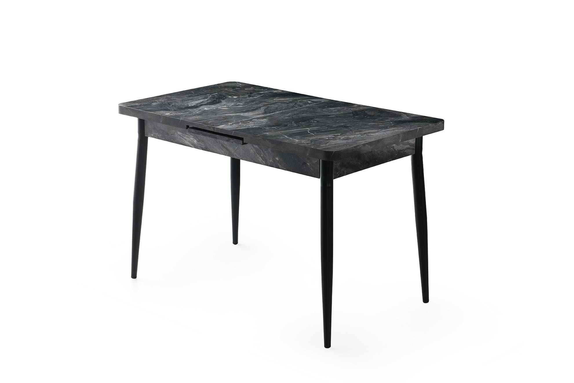 Ausziehbarer Tisch Matira Holz mit Marmoreffekt Anthrazit und Metall Schwarz