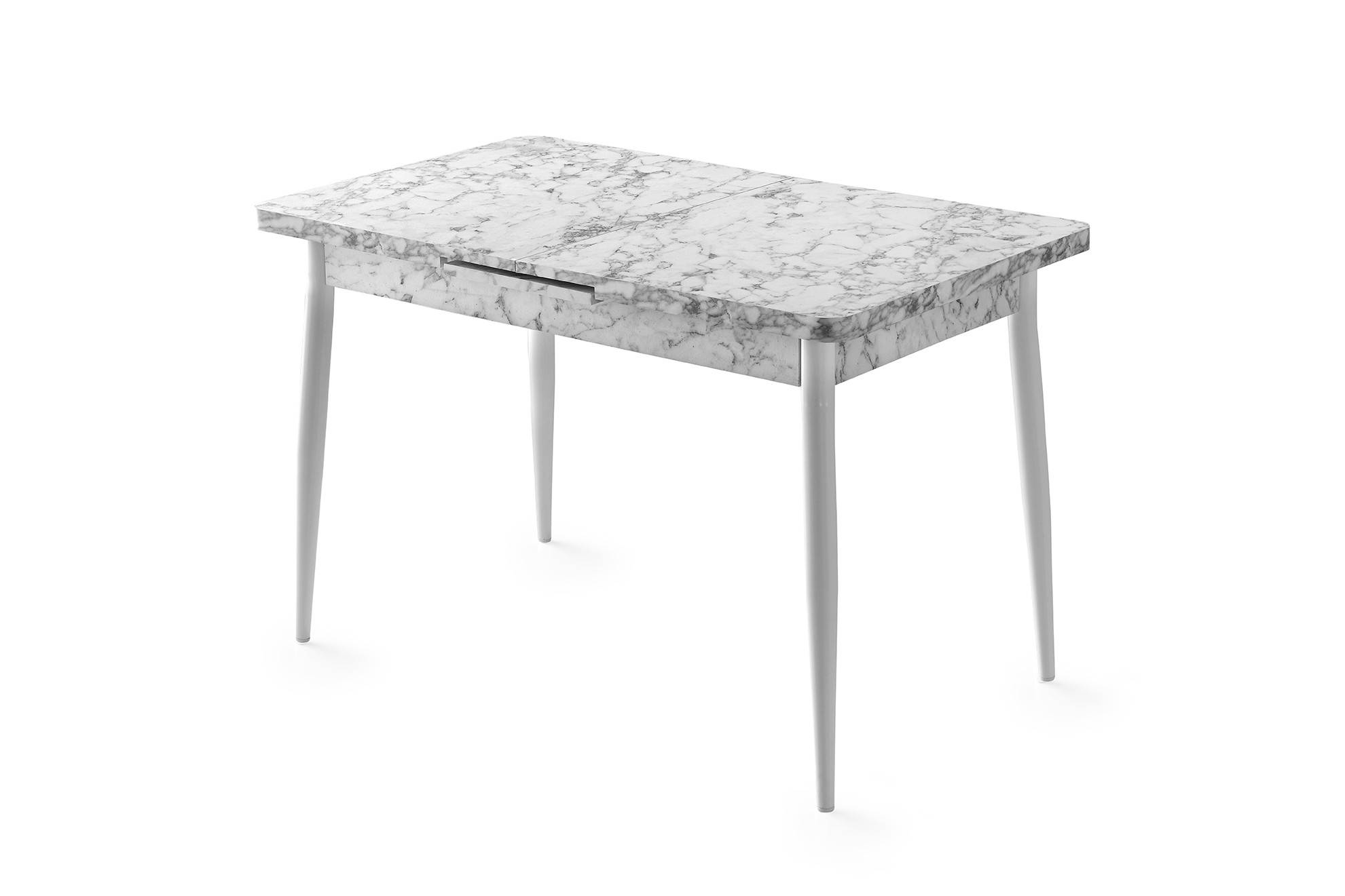 Matira uittrekbare tafel Wit marmer effect hout en wit metaal